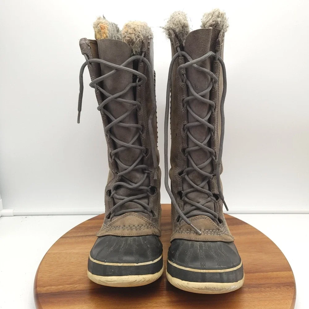 Sorel Snow‎ Boots Womens 7 Cate the Great Waterproof Tall Fur Leather Rain Tall